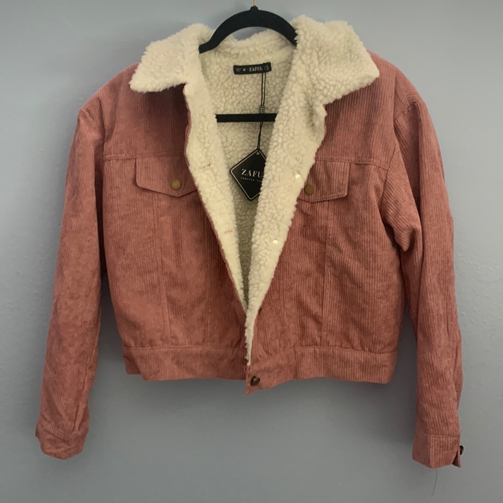 Pink faux fur lined jacket